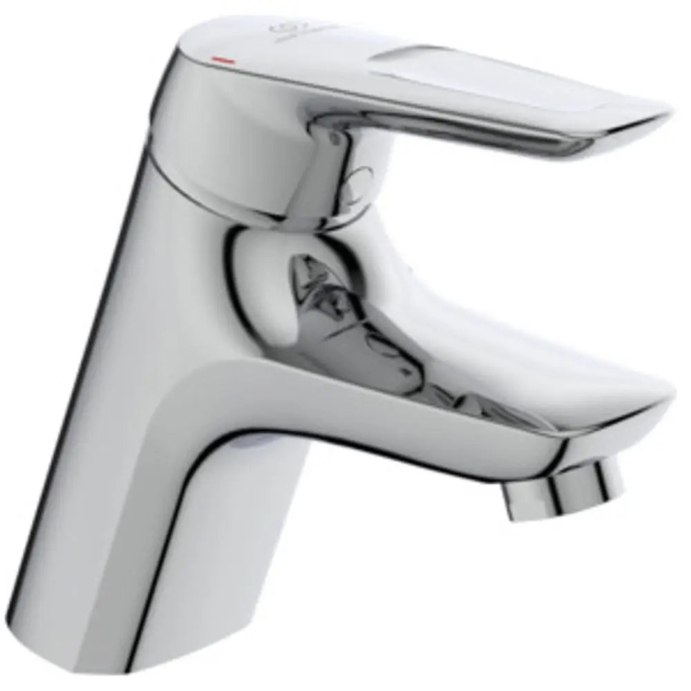 Waschtischarmatur aus Chrom mit einem schlichten Design von Ideal Standard, ausgestattet mit einem Hebel zur Steuerung des Wasserflusses.